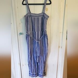 Nautica Linen Blend Bib Elastic Back Stripe Jumpsuit